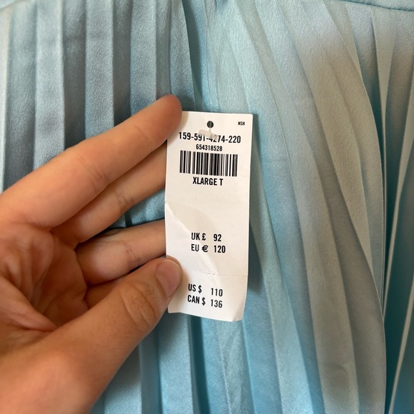 Abercrombie & Fitch Plunge Pleated Satin Mini Dress Sky Blue XLT Tall Long NWT - Picture 9 of 16